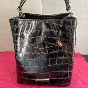 Brahmin Glossy Black Croc-Embossed Shoulder Bag